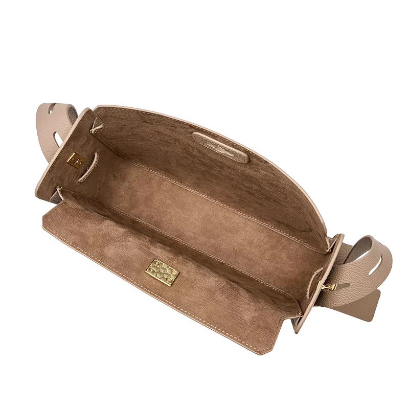 Beige Leather Convertible Shoulder Bag - HYGOLUX