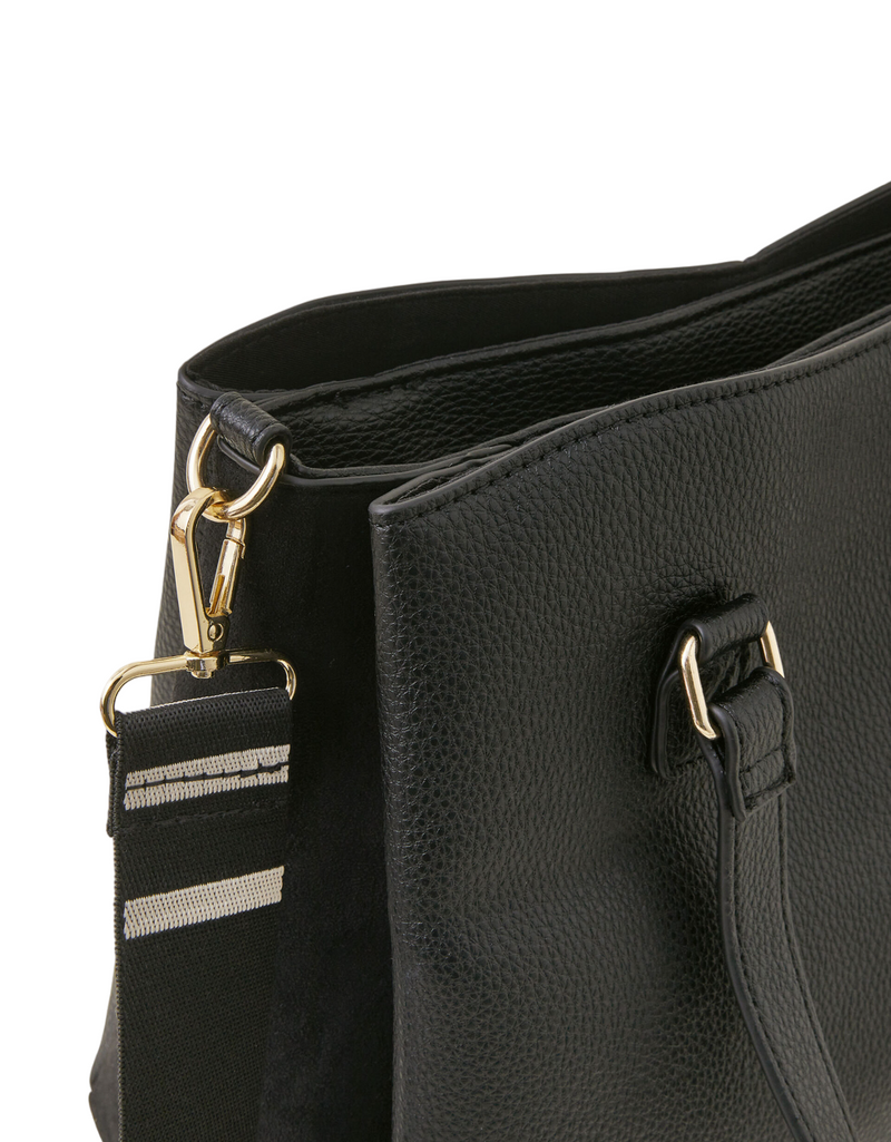 Black Leather Strips Shoulder Bag - HYGOLUX