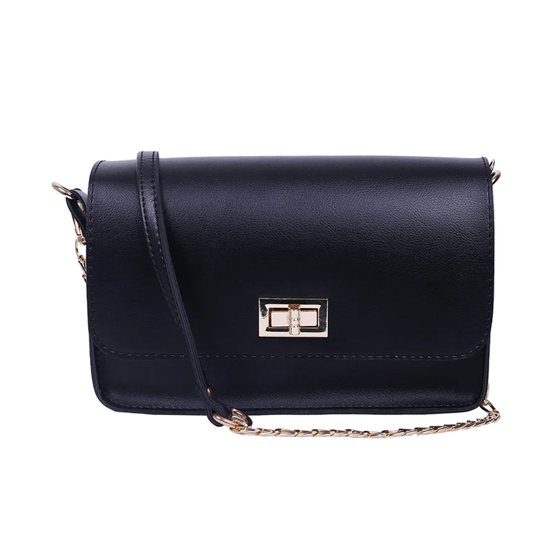 Black Leather CrossBody Bag - HYGOLUX